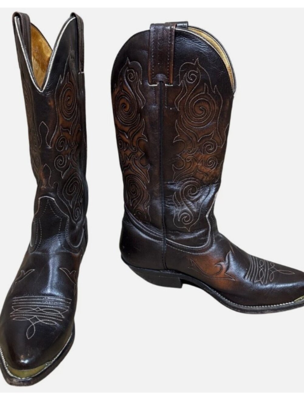Leather Boulet Western Boots Black Brown Cowboy Cowgirl Vintage 6.5 7